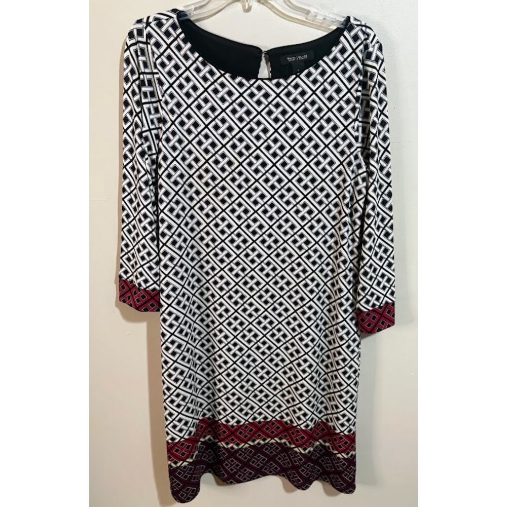White House Black Market Goemetric Print 3/4 Sleeve Shift Dress Size‎ Large